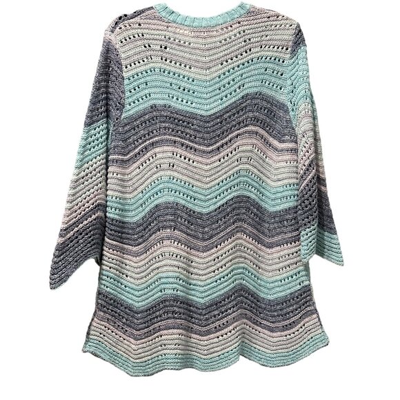 Lane Bryant sz18/20 super purple aqua open knit zig zag 3/4 sleeve tunic sweater - Picture 3 of 6